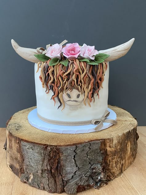 Highland Cow Cake, Cow Birthday Cake, Cow Cake, Red Birthday Cakes, Cow Birthday Parties, Whiskey Cake, Cow Cakes, Inside Cake, Cow Baby Showers