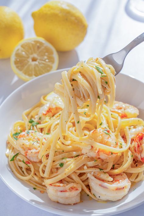 Lemon Shrimp Pasta Lemon Prawn Pasta, Shrimp And Lemon Pasta, Creamy Lemon Shrimp, The Modern Nonna, Shrimp Dinners, Lemon Shrimp Pasta, Modern Nonna, Prawn Pasta, Lemon Garlic Butter Sauce