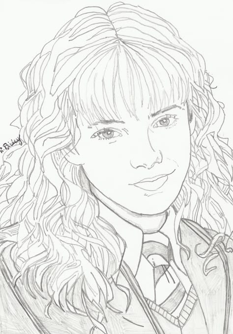 Hermione Granger Hermione Granger Coloring Pages, Drawing Hermione Granger, Hermione Granger Drawing Easy, How To Draw Hermione Granger, Hermione Painting, Hermoine Granger Drawing, Hermione Granger Sketch, Hermione Sketch, Emma Watson Drawing