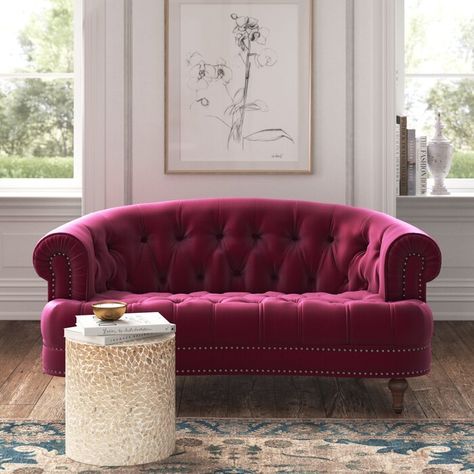 Kelly Clarkson Wayfair Collection: Best Pieces From Her Home Line - Rolling Stone Funky Fabric Upholstery, Raspberry Velvet Sofa, Funky Sofas, Purple Velvet Couch, Burgundy Sofa, Velvet Love Seat, Moody Maximalist, Chesterfield Loveseat, Tufted Chesterfield Sofa