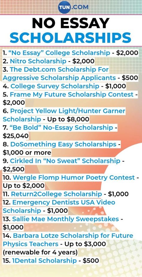 These scholarships don't require essays in their applications! 🎓 Please Re-Pin for later 😍💞 graduate application essay, book essay writing tips, essay grammar checker 🗺️ What are the best personal essays? No Essay Scholarships For College 2024, Scholarships For College 2024, No Essay Scholarships, Graduate School Scholarships, Senior Year Planning, Scholarship Essay Examples, Essay Scholarships, Easy Scholarships, High School Scholarships