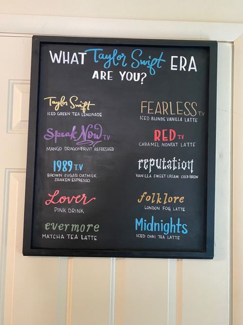 Starbucks Oleato Board, Eras Tour Starbucks Drinks, Taylor Swift Chalkboard Art, Eras Tour Drinks, Starbucks Community Board Ideas, Taylor Swift Starbucks Drink, Starbucks Board Ideas, Starbucks Menu Board, Starbucks Chalkboard Art