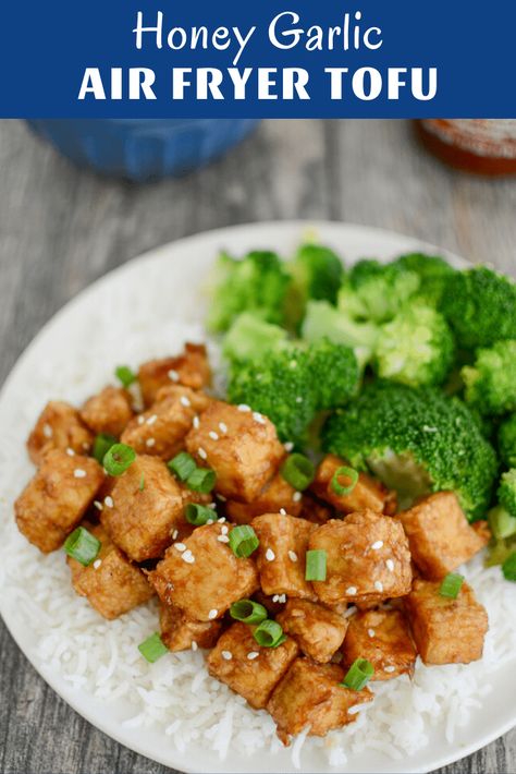 Honey Garlic Air Fryer Tofu 8 Garlic Air Fryer, Tofu Dessert, Air Fryer Tofu, Easy Toddler Meals, Lean And Green, Lean And Green Meals, Healthy Toddler Meals, Extra Firm Tofu, Tofu Recipes