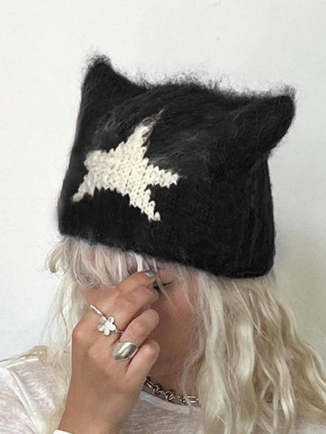 Style: Casual/Street/Hip Pop/Party/Gothic/Grunge/Y2K/Vintage 
 Pattern Type: Star 
 Fabric Content: Acrylic Blend 
 Type: Beanie Hat 
 Size F: One size fit 
 Occasions: Holiday/Festival/Going Out/Birthday/Night Out/Club/Party