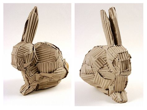 3-D Cardboard Bunny Cardboard Bunny, Cardboard Animals, Rabbit Pictures, Rabbit Sculpture, Cardboard Sculpture, Paper Mache Sculpture, Corrugated Paper, Human Head, Cardboard Art