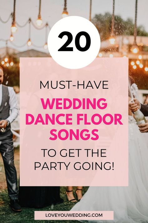 Get the wedding dance floor started with our list of the 20 best upbeat songs for your wedding playlist! Our list of fun and upbeat wedding music will have the dance floor going all night long. Click through for the best party wedding songs to give to your wedding dj for your wedding reception. Wedding song list, wedding song checklist Song List Wedding, Wedding Reception Playlist, Reception Playlist, Top Wedding Songs, Wedding Music Playlist, Wedding Playlist Reception, Wedding Music Band, Father Daughter Dance Songs, Wedding Song List