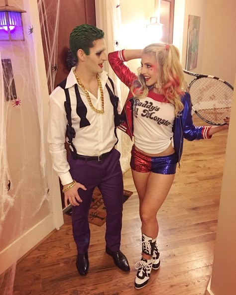 Couple Halloween Costumes Joker Harley, Joker Harely Quinn Costume, Joker And Harley Couple Costume, Couples Halloween Costume Harley Quinn And Joker, Couples Costumes Harley Quinn And Joker, Diy Joker And Harley Quinn Costume, Rare Couple Halloween Costumes, Holloween Costume Ideas Joker, Couple Halloween Costumes Joker And Harley