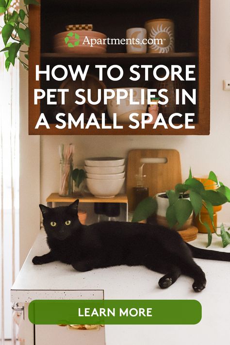 Click through to check out our tips for organizing pet supplies in your compact apartment. Pet Supply Storage Ideas, Pet Supplies Organization Ideas, Organize Pet Supplies, Cat Stuff Organization, Cat In Small Apartment Ideas, Pet Supply Organization, Dog Supplies Organization, Catification Ideas, Renter Hacks