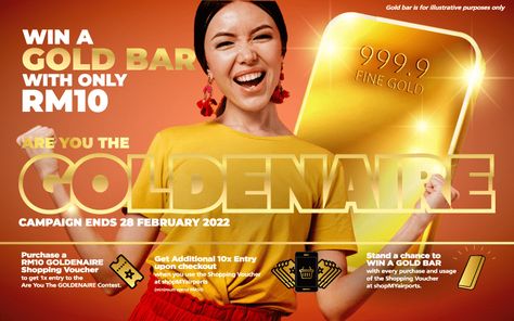 Shoppers can also stand a chance to win monthly prizes of 2.5g gold wafers worth up to RM100,000. The post Celebrate shopMYairports’ First Birthday and Win an Exclusive KLIA-Designed 200g Gold Bar appeared first on Gaya Travel Magazine. Property Poster, Gold Graphic Design, Gold Prize, Airport Shopping, Travel Ad, Travel Retail, Travel Advertising, Travel Ads, Creative Advertising Campaign