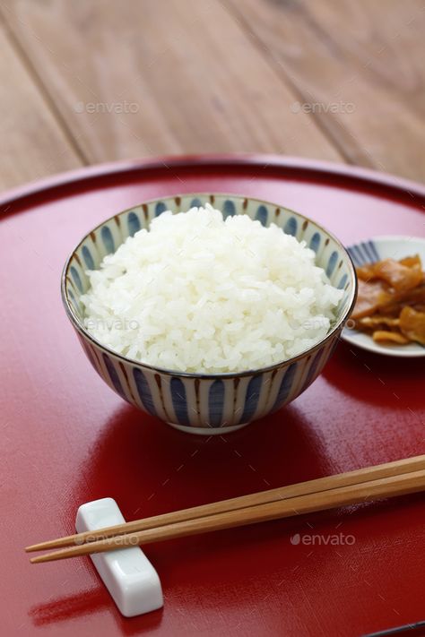 Cooked White Rice, Pickled Radish, Pickled Radishes, Cooking White Rice, Japanese Rice, White Rice, Photographing Food, Japanese Food, Food Photo