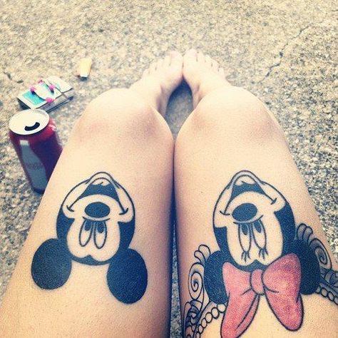 Cute Disney Tattoos, Mickey And Minnie Tattoos, Minnie Tattoo, Disney Inspired Tattoos, Chicanas Tattoo, Mouse Tattoos, Disney Cute, Disney Tattoo, Mickey Y Minnie