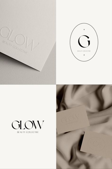 Glow Beauty Collective is a beauty brand that specializes in skincare & lashes. We worked to bring Glow's feminine and minimalist personality to life through full brand identity design and packaging design | business cards design, neutral brand, branding identity logo, feminine packaging inspiration, brand logo aesthetic, minimalist packaging, brand design inspiration, packaging design, modern packaging #businesscards #brandinginspiration #branding #design Logo Design Inspiration Beauty, Desain Merek, Visuell Identitet, Skincare Logo, Skincare Branding, Inspiration Logo Design, Modern Packaging, Beauty Salon Logo, Lashes Logo