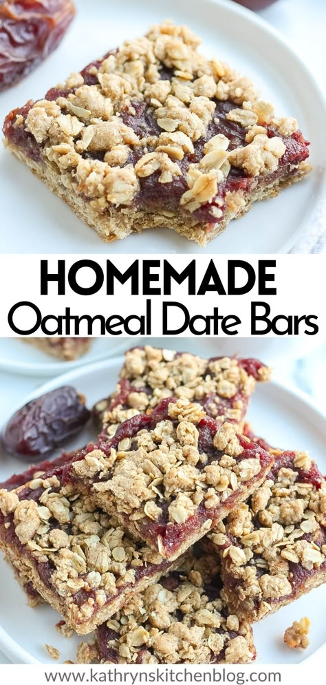 Oatmeal Date Bars Recipe Healthy, Oatmeal Date Breakfast Bars, Homemade Soft Oatmeal Bars, Oatmeal Date Bars Recipe, Healthy Snacks Made With Dates, Red Date Recipe, 5 Ingredient Breakfast Bars, Easy Date Bars Recipe, Date Pieces Recipe