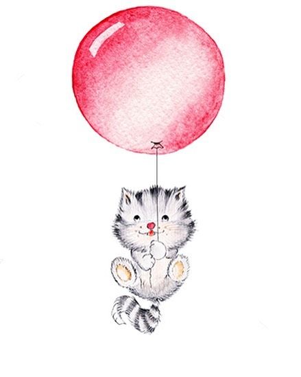 Baby Animal Painting, Colour Pictures, Red Balloon, Kittens Funny, Cute Kitten, Animal Painting, Sweet Animals, Children Illustration, Nursery Prints