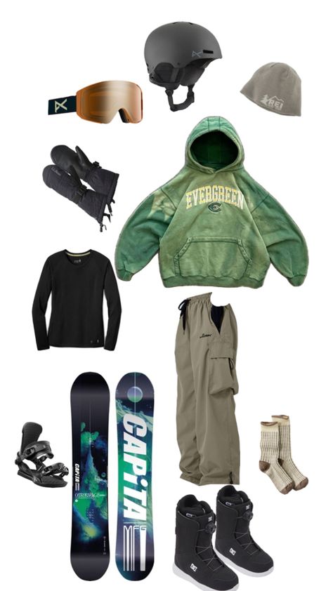 Snowboarding Outfit, Sweatshirt Outfit, Snowboarding, Sweatshirts, Green, Black, Snowboards