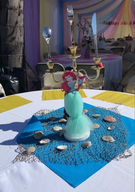 Ariel Centerpieces Ideas, Disney Princess Centerpieces, Little Mermaid Centerpieces, Dollar Tree Centerpieces, Princess Centerpieces, Fall Birthday Parties, Fall Birthday, Under The Sea Party, Ariel The Little Mermaid