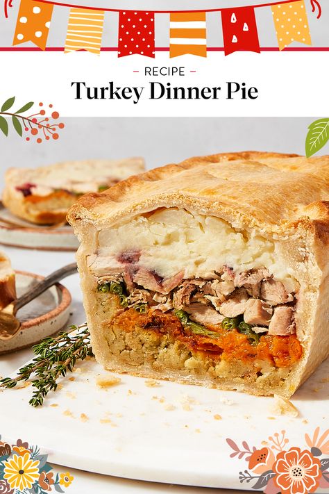 Turn all those delicious holiday leftovers into a sumptuous encore meal! Just mix up a quick and easy hot water pastry, line a pan, and layer all the leftovers within. From there you can freeze and bake later, or pop in the oven to have that turkey dinner feast all over again. Dinner Pie Recipes, Dinner Pie, Hot Water Pastry, Lotr Party, Recipes Unique, Dinner Pies, Healthy Sweet Potato, English Classic, Turkey Leftovers