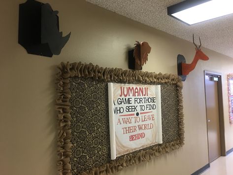 Jumanji Bulletin Board, Jumanji Hallway Decorations, Jungle Bulletin Boards, Jumanji Game, Posters For School, School Hallway Decorations, Middle School Bulletin Boards, Hallway Decorations, Euphoria 2