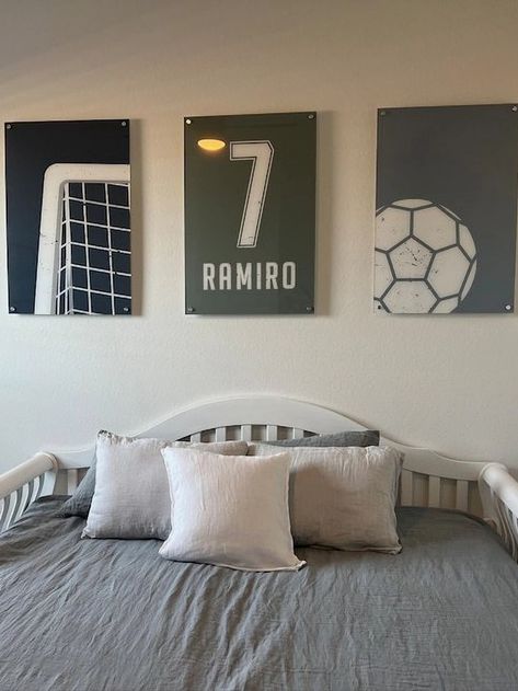 Soccer Room Ideas For Boys, Soccer Theme Rooms For Boys, Boys Soccer Themed Bedroom, Modern Soccer Bedroom, Soccer Nursery Baby Boy, Girls Soccer Bedroom, Soccer Nursery, Soccer Kids Room, Baby Boy Soccer