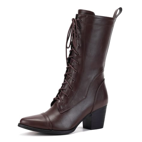 PRICES MAY VARY. UTIKLIOU Mid Calf Boots: Women's Combat Boots Side Zipper; Faux Fur Lining / Rubber Sole / Upper PU Leather; Heel Height: 2.8" / 7 cm. Quality Materials: These brown mid calf boots for women are made of premium PU leather, even the rubber soles are built tough to resist wear and tear. Functional Zipper: Full-length zipper along the one side, so you never have to worry about undoing the laces. Easy on and off. Versatile Style: These combat military winter boots are easy to pair w Cheap Winter Lace-up Boots With Round Toe, Luxury Women's Combat Boots With Front Lace-up, Cheap Party Boots With Closed Toe, Luxury Black Cap Toe Lace-up Boots, Regency Boots Women, Luxury Classic Lace-up Boots With Round Toe, Formal Dress Combat Boots, Fantasy Boots Brown, Luxury Formal Cap Toe Work Boots