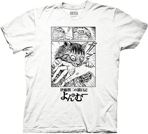 Amazon.com: Ripple Junction Junji Ito's Cat Diary: Yon & Mu Mu Biting Adult Crew Neck T-Shirt Officially Licensed Large White : Clothing, Shoes & Jewelry Cat Diary, White Clothing, Junji Ito, Graphic Apparel, Cat Person, Anime Shirt, Crew Neck Shirt, Cat Shirts, Cat Tshirt