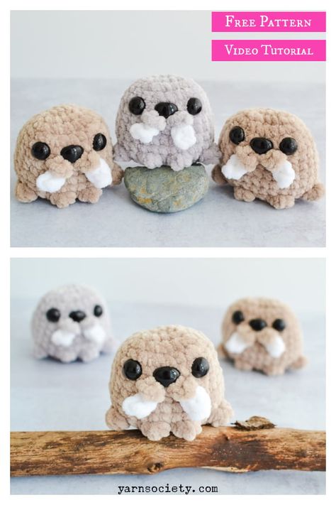 Pocket Walrus Free Crochet Pattern and Video Tutorial Crochet Walrus, Walrus Crochet, Crochet Amigurumi Free Patterns, Crochet Amigurumi Free, Crochet Home Decor, Crochet Cardigan Pattern, Amigurumi Free, Amigurumi Toys, Crochet Home