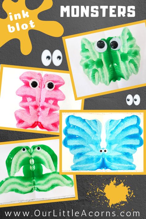 Make these ink blot monsters for your Halloween or monster theme using only paper, paint, and googly eyes! Fun for toddlers, preschoolers, and big kids! Monster Crafts For Kids, Fun For Toddlers, Monster Activities, Monster Craft, Halloween Week, Monster Crafts, Halloween Crafts For Toddlers, October Crafts, Monster Theme