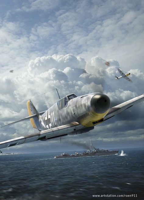 Wwii Fighter Planes, Bf 109, Ww2 Planes, Aircraft Art, Aviation Art, Military Art, Fighter Planes, Military Aircraft, The Wind