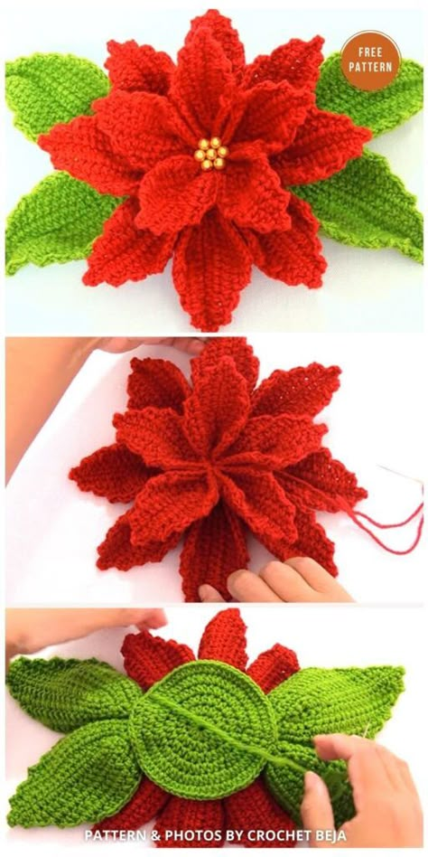 Easy Crochet Rose, Crochet Roses, Crochet Rose Pattern, Christmas Crochet Patterns Free, Crochet Christmas Gifts, Crochet Flowers Free Pattern, Crochet Xmas, Crochet Christmas Decorations, Crochet Ornaments