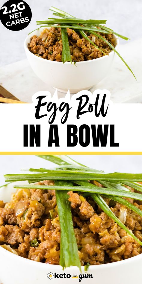 This Keto Egg Roll in a Bowl recipe brings all the delicious flavors of an egg roll without the added carbs. Ready in just 20 minutes with 2.2g net carbs. Keto Egg Roll, Keto Lunches, Low Carb Pork, Egg Roll In A Bowl, Healthy Low Carb Recipes, Keto Recipes Dinner, Egg Roll, Bowl Recipe, Low Carb Meals Easy