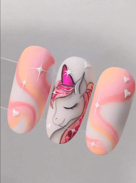 Unicorn Birthday Nails, Unicorn Nail Art Design, Cartoons Nails Art, Unicorn Nails Designs Nailart, Cartoon Nails Design, Nail Art Unicorn, Cartoon Nail Art Designs, Minion Nail Art, Unicorn Nails Designs