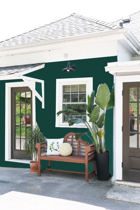 House Color Outside, House Colors Outside, Dark Green Home Exterior, Outside House Paint Colors Ideas, Dark Green House, Dark Green Exterior House Colors, Dark Green House Exterior, Outside House Paint Colors, Jessica Brigham