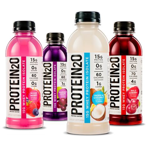 Four-bottles-595x600 Protien Drinks, Yogurt Packaging, Flavor Drops, Canned Juice, Protein Water, Protein Yogurt, Collagen Drink, Drinks Packaging Design, Yogurt Smoothies