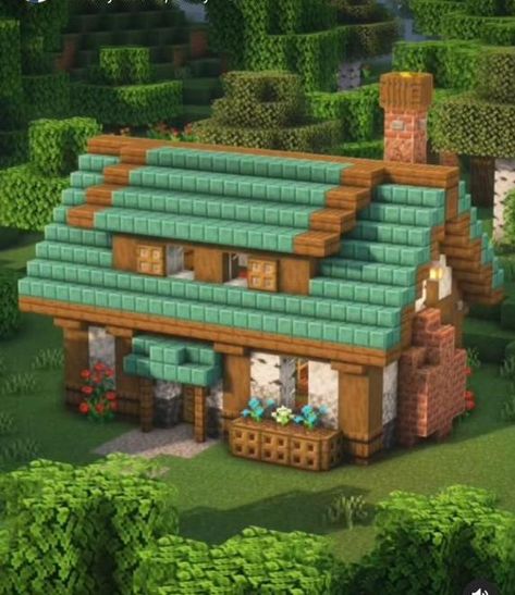 Not made by me Copper House Minecraft, Minecraft Copper House, Copper Minecraft Builds, Copper Minecraft, Minecraft Island, Minecraft Pumpkin, Mc House, Copper House, Starter House