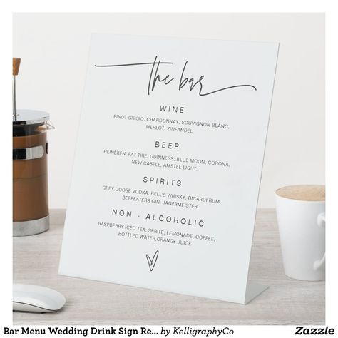 Bar Menu Wedding Drink Sign Reception Decor G400 Simple Bar Menu Wedding, Bar List For Wedding, Acrylic Pedestal, Raspberry Iced Tea, Open Bar Wedding, Wedding Drink Sign, Wedding Drink Station, Wedding Drink Menu, Random Products