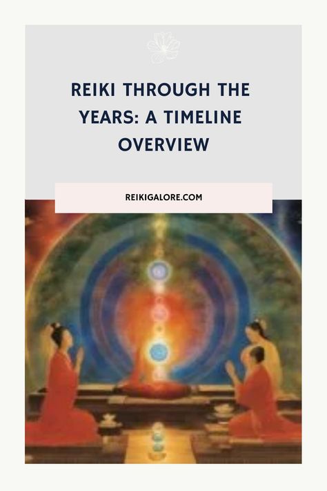 Promotional graphic for 'Reiki Through the Years: A Timeline Overview' with a painting of two individuals practicing Reiki with glowing chakras. Reiki Practitioner, Life Force Energy, Reiki Energy, Western World, Healing Modalities, Healthcare System, Reiki Healing, Training Center, Self Healing