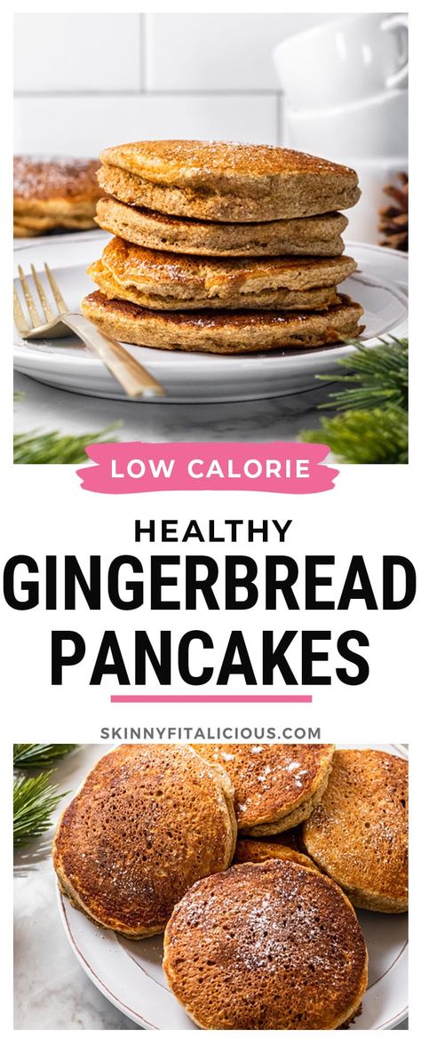 Skinny Gingerbread Pancakes {GF, Low Cal} - Skinny Fitalicious Low Calorie Gingerbread, Coconut Flour Pancakes Recipe, Healthy Gingerbread, Gingerbread Pancakes, Pancake Calories, Gluten Free Gingerbread, Healthy Low Calorie Meals, Gluten Free Breakfast, Vacation Meals