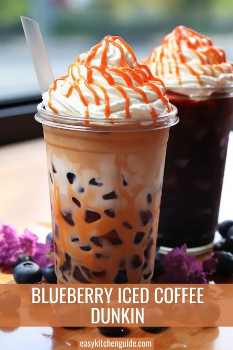 Blueberry Iced Coffee, Coffee Dunkin, Blueberry Doughnuts, Blueberry Donuts, Blueberry Crisp, Iced Coffee At Home, Blueberry Coffee, Coffee Treats, Blueberry Syrup