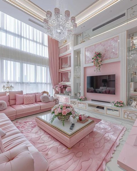 PINK 💕💫 Room Decor 🙂‍↔️ #explorepage✨ Pink Houses Interior, Pink And White Home Decor, Coquette Living Room Aesthetic, Pink Living Room Designs, Pink Waiting Room, Pink Interior Design Home Decor, House Decor Ideas Living Room, Cute Pink Apartment, Cute Room Pink