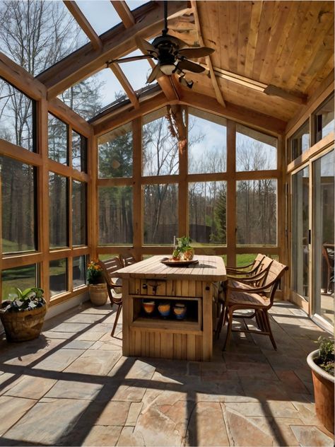 10 Stylish Outdoor Sunroom Ideas: Blend Nature and Comfort - Homezillo Sunroom Attached To House, All Season Room Addition Sunroom Ideas, Patio To Sunroom Conversion, Gable Sunroom, Sunroom Addition Off Kitchen, Outdoor Sunroom Ideas, Sunroom Bedroom Ideas, Backyard Sunroom, Bohemian Sunroom