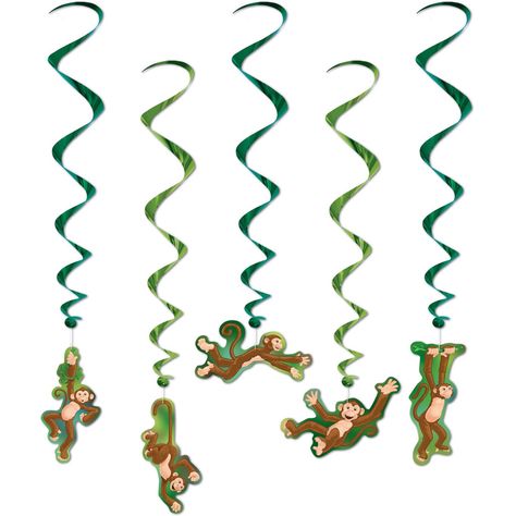 Amazon.com: Monkey Whirls Party Accessory (1 count) (5/Pkg): Toys & Games Safari Monkey, Hawaiian Beach Party, Jungle Animals Party, Luau Decorations, Jungle Theme Parties, Animal Party Theme, Jungle Party, Hanging Decorations, Wall Decor Set