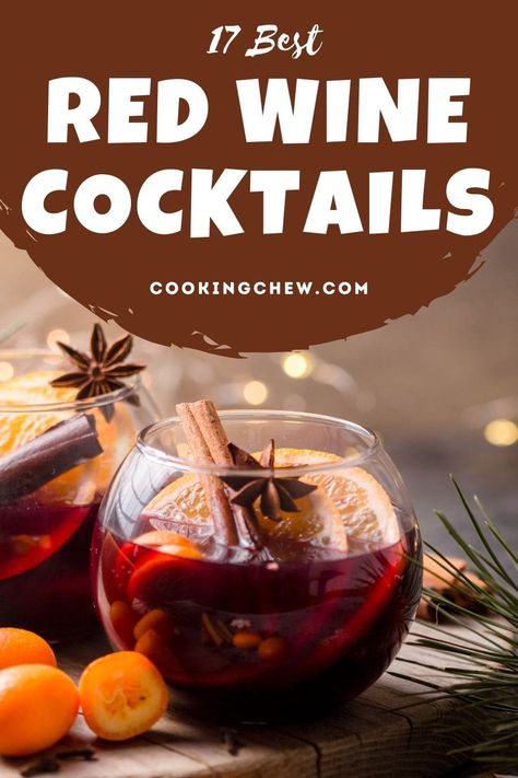 Red wine cocktails may be new to some, but they're a great & delicious way to shake up your traditional cocktails while enjoying your favorite bottle of red wine! Check out our list of 13 easy drinks! Cocktails With Red Wine, Red Wine Drinks Cocktails, Red Wine Cocktail Recipes, Wine Recipes Cocktails, Drinks With Wine, Cocktails With Wine, Red Cocktail Drinks, Traditional Cocktails, Spiced Rum Drinks