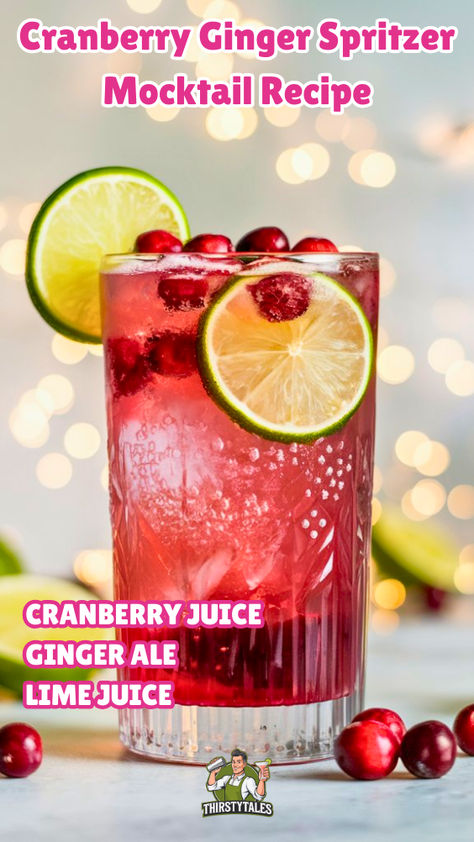 "Discover the ultimate Cranberry Ginger Spritzer Mocktail Recipe for a  refreshing, non-alcoholic treat! This festive Cranberry Mocktail  combines the zesty flavors of ginger and lime, creating a delightful  Ginger Spritzer Mocktail perfect for any holiday gathering. Enjoy this  Holiday Cranberry Drink as a Cranberry Ginger Fizz that dazzles at  winter parties. With its vibrant taste, this Refreshing Cranberry Ginger  Drink is a must-try for those seeking a delicious Winter Cranberry  Spritzer. Cranberry Ginger Mocktail, Ginger Ale Cocktail Recipes, Cranberry Spritzer Non Alcoholic, Cranberry Punch Non Alcoholic, Gingerale Mocktail Recipes, Ginger Ale Mocktail Recipe, Red Drinks Non Alcoholic, Drinks Alcohol Recipes Winter, Sprite Recipe