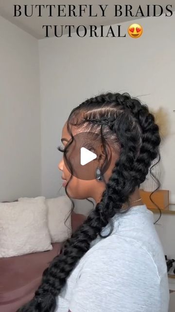 Human Hair Offcial Store on Instagram: "Butterfly Braids Tutorial🦋 briliant cr:nae..simone(tk)  __________________________ 👰🏽‍♀️𝙒𝙚𝙙𝙙𝙞𝙣𝙜 𝙎𝙚𝙖𝙨𝙤𝙣 𝙎𝙖𝙡𝙚 💍All wigs 𝙀𝙣𝙟𝙤𝙮 𝙀𝙓𝙏𝙍𝘼 18%𝙊𝙁𝙁, 𝘾𝙤𝙙𝙚:𝙑𝙎𝙄𝙂 - follow us @vshowhair_com for more #hairinspiration  web:www.vshowhair.com - - -  #wiginstall #naturalhair #straightwig #bleachedwig #braids #hdlace #lacefrontalwig #wigtutorial #wiginstall  #vparwig #upartwig #hairstyles #blackgirlhairstyles #blackgirlmagic #wiglife #wigunit #explorepage #melaninpoppin #wigsforsale #vshowhair #gluelesswig #frontalinstall" Twist Braid Ponytail Tutorial, Four Butterfly Braids, Butterfly Braid Tutorial, How To Do Butterfly Braids, Butterfly Ponytail Braid, Two Butterfly Braids, Butterfly Braids Tutorial, Butterfly Feed In Braids, 4 Butterfly Braids