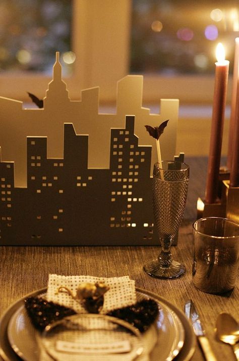 Cityscape Centerpiece, Centerpieces Prom, Villains Party, Coco Kelley, Batman Wedding, Macys Parade, City Backdrop, Marvel Party, Batman Theme