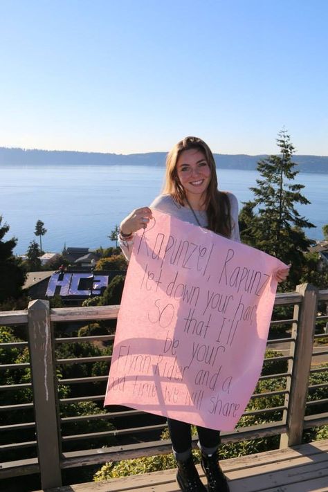 Rapunzel Homecoming Proposal, Tangled Homecoming Proposal, Rapunzel Promposal, Rapunzel Homecoming, Tangled Promposal, Prom Asks, Tangled Quotes, Asking A Girl Out, Cute Homecoming Proposals