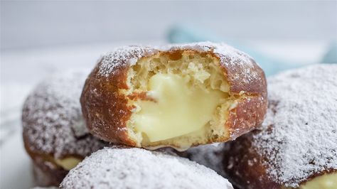 Traditional Polish Pączki (Doughnuts) Recipe Brown Eyed Baker, Vanilla Cream Filling, French Pastry, Vanilla Cream, Donut Recipes, Beignets, Powdered Sugar, Breakfast Brunch, Hanukkah