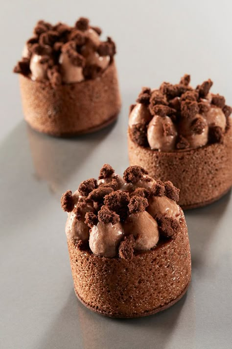 Chocolate Crumble, Fancy Desserts Recipes, Patisserie Fine, Mini Dessert Recipes, Tart Dessert, Individual Cakes, Dessert Packaging, Individual Desserts, Gourmet Desserts