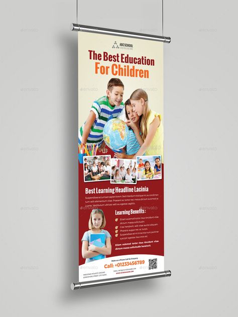 School Promotion Roll Up Banner Signage InDesign #Roll, #Promotion, #School, #InDesign School Banner Design Ideas, Retractable Banner Design, Blood Donation Posters, Banner School, Banner Signage, School Promotion, Rollup Banner Design, School Advertising, Kids Banner