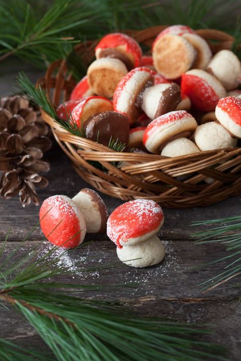 Christmas Cookies #1: Russian Mushroom Cookies – “Gribochky” – Cooking Melangery Different Types Of Cookies, Types Of Cookies, Mushroom Cookies, Idul Fitri, Russian Recipes, Tea Cakes, Holiday Baking, Christmas Baking, Bon Appetit